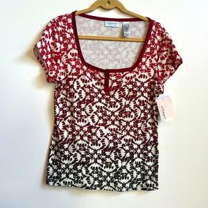 Villager by Liz tee ombre color, modified boat neck with buttons NWT